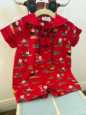 Jacadi Red Nautical Mouse Print Baby One-Piece